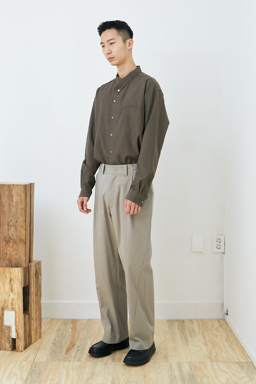 Triangle Wide Pants Olive Grey