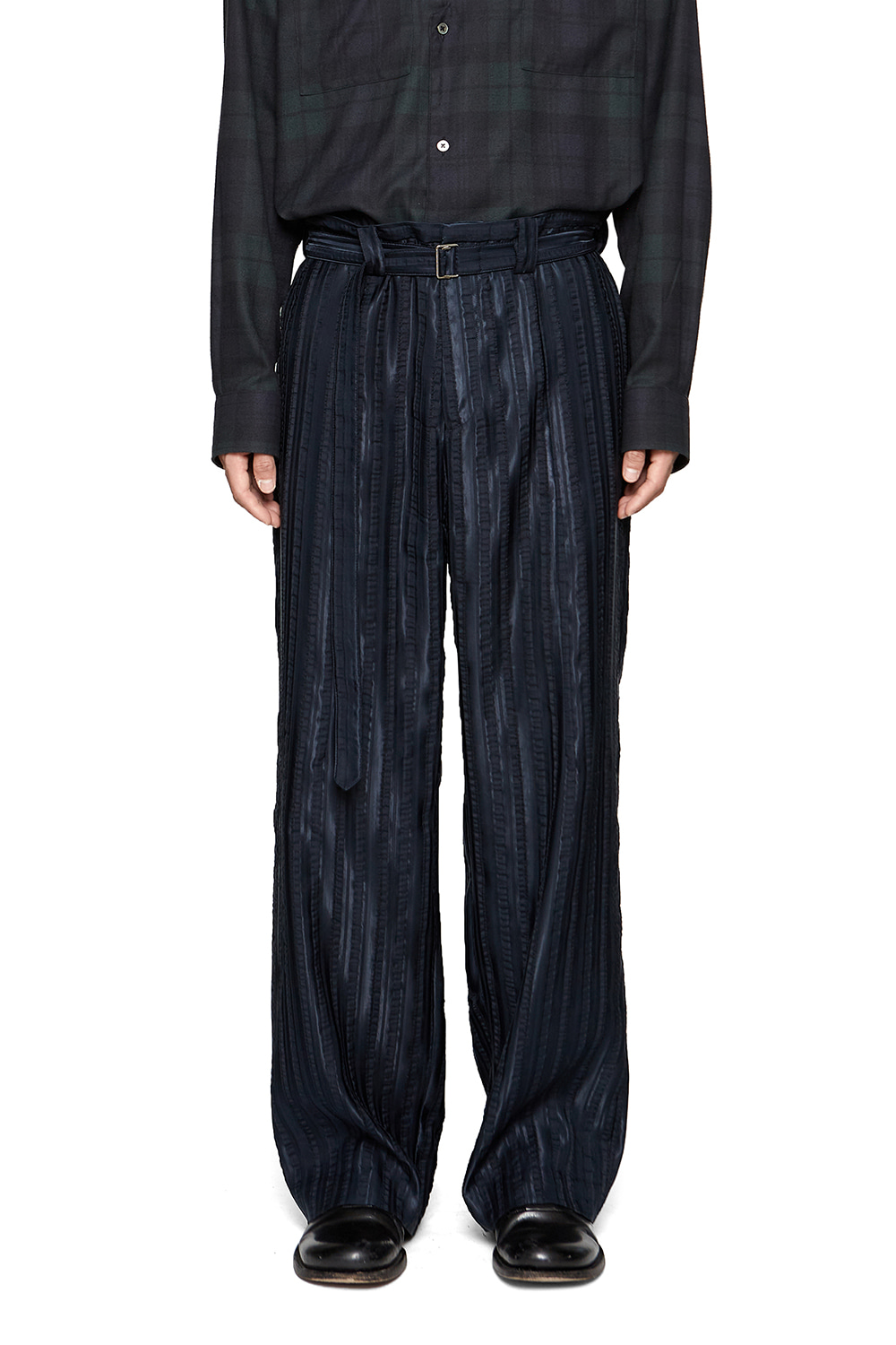 Darted Trousers Jacquard Stripe Navy
