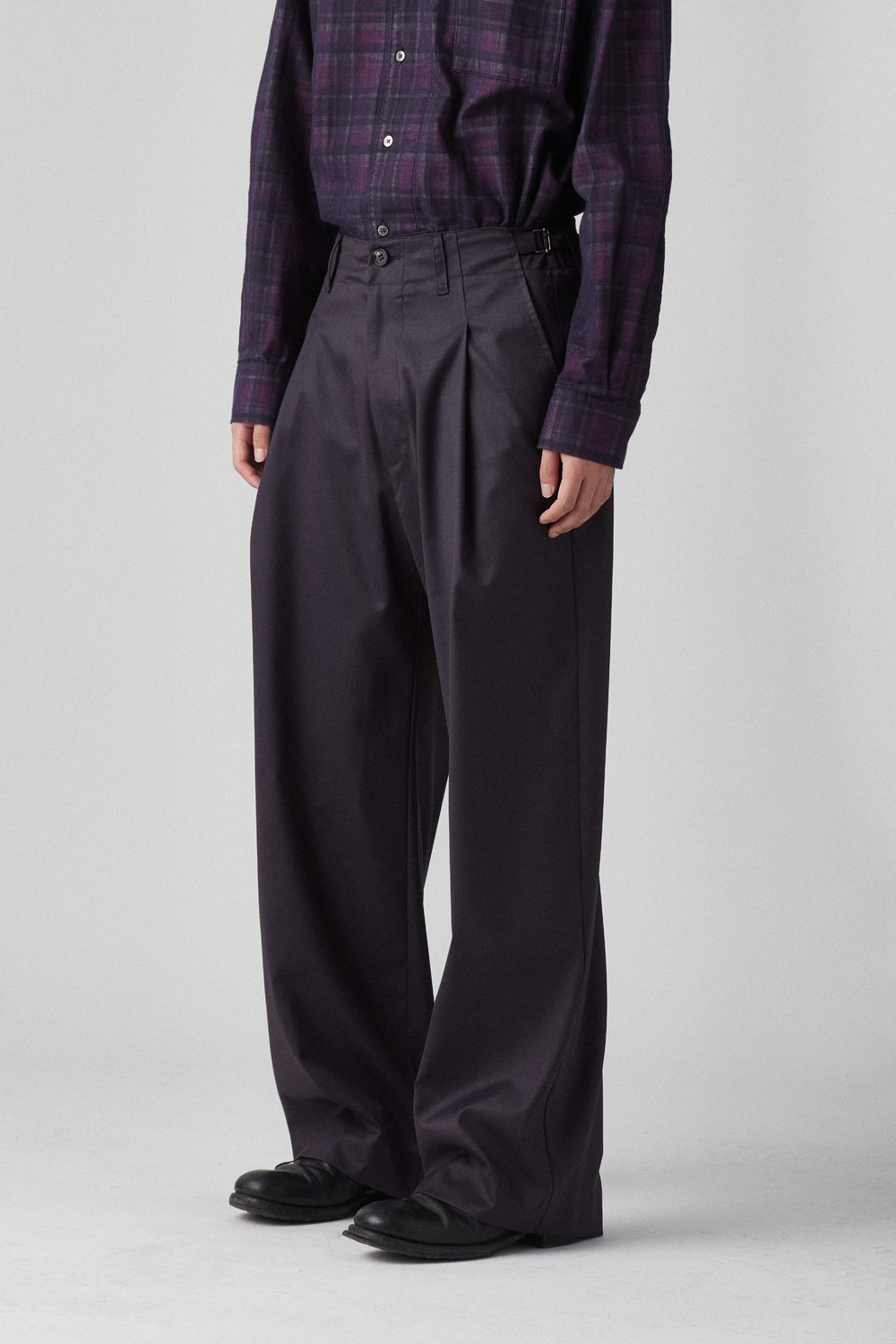 Deep Pleats Trousers Purple Charcoal Wool