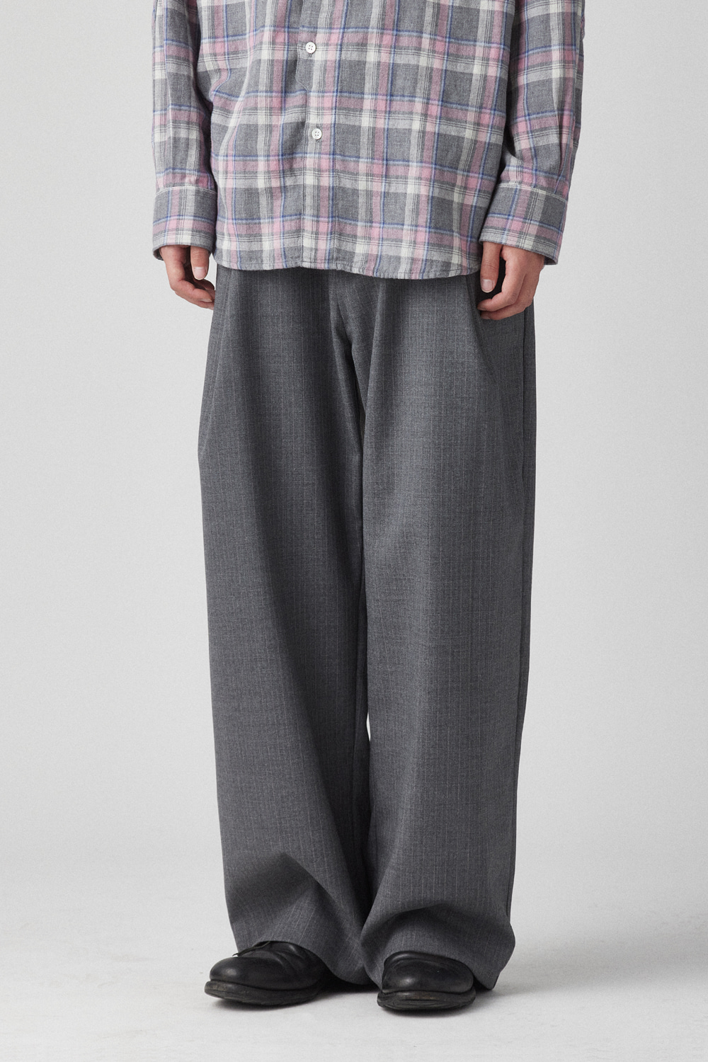 Deep Pleats Trousers Grey/Pink Stripe Wool