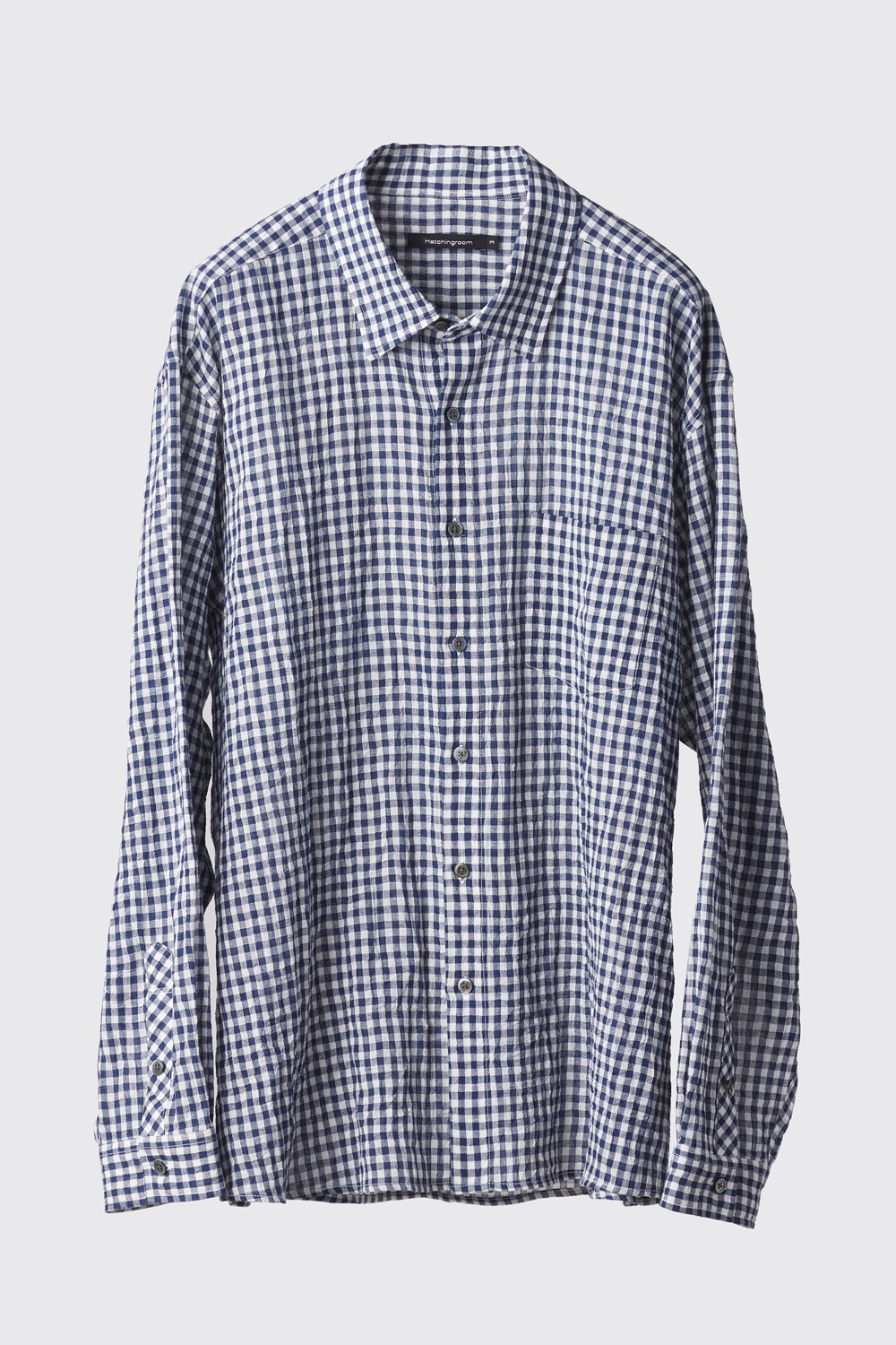 Button Down Shirt Creased Gingham Check Navy