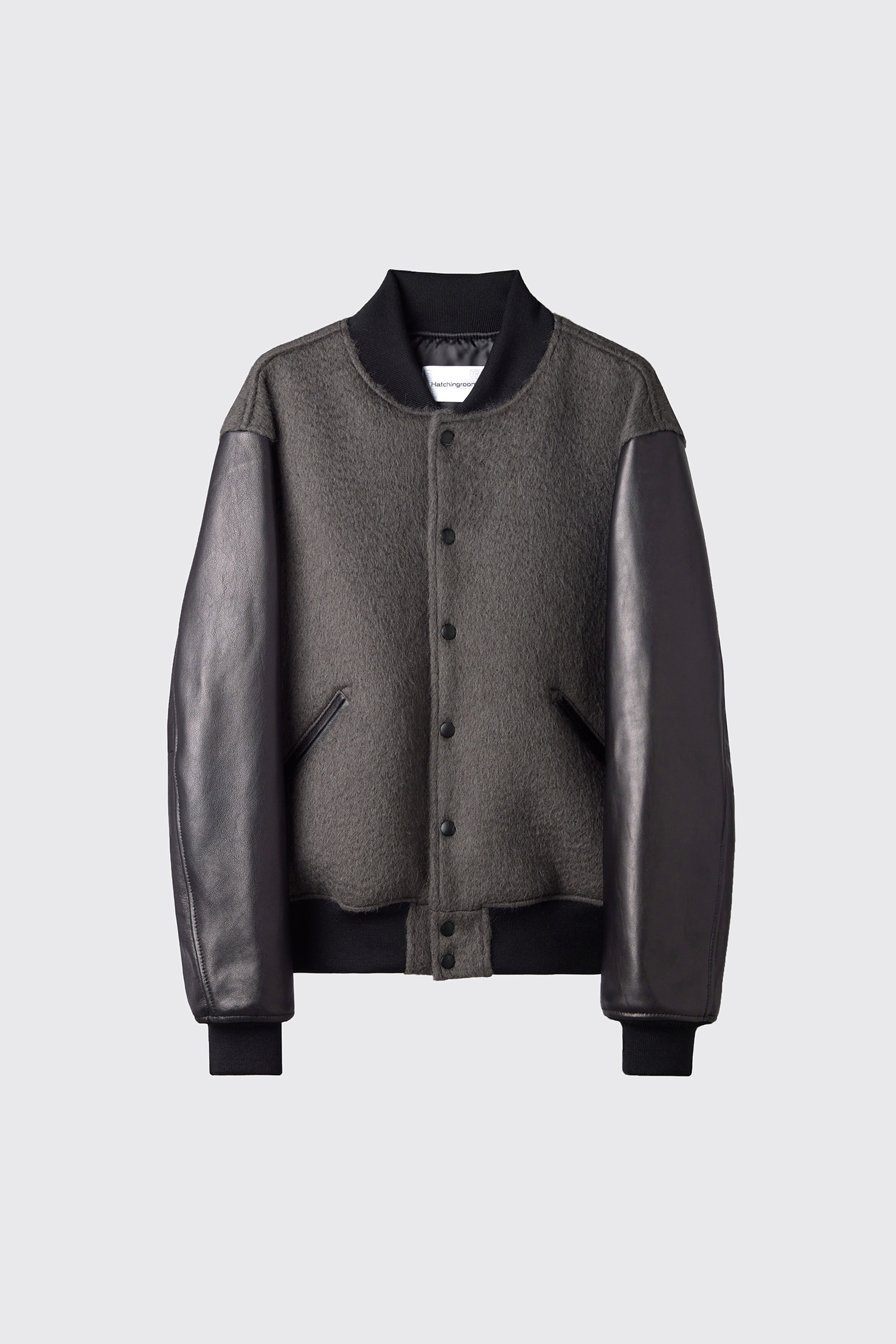 Wool&amp;Leather Varsity Jacket Hairy Charcoal