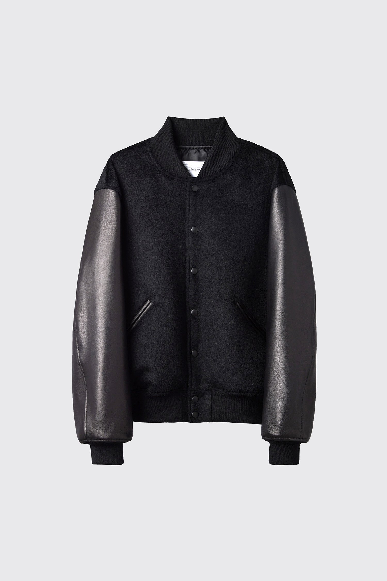 Wool&amp;Leather Varsity Jacket Hairy Black
